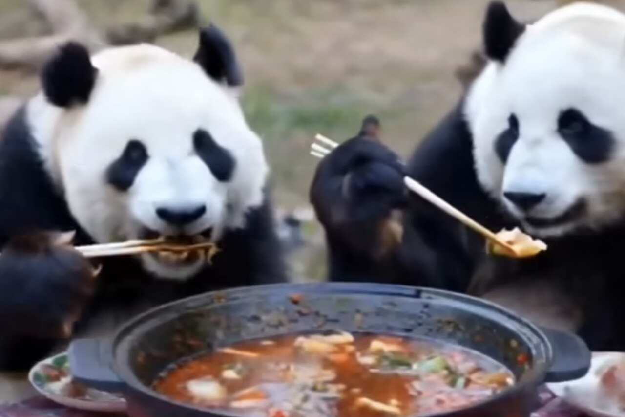 Vídeo fofo: pandas comprovam origem chinesa ao usar hashi com maestria