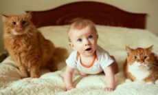 Gatos com bebê humano